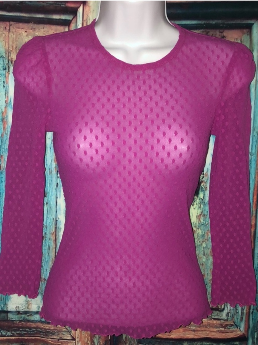 Vintage Y2K Betsey Johnson hot pink polka dot lace top M